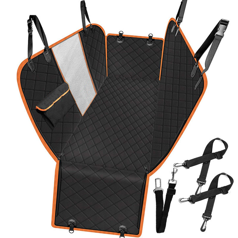 Dog Car Seat Cover Hammock with Mesh View, Zipper, and Pocket – Premium Pet Safety Protector for Rear Seat Travel