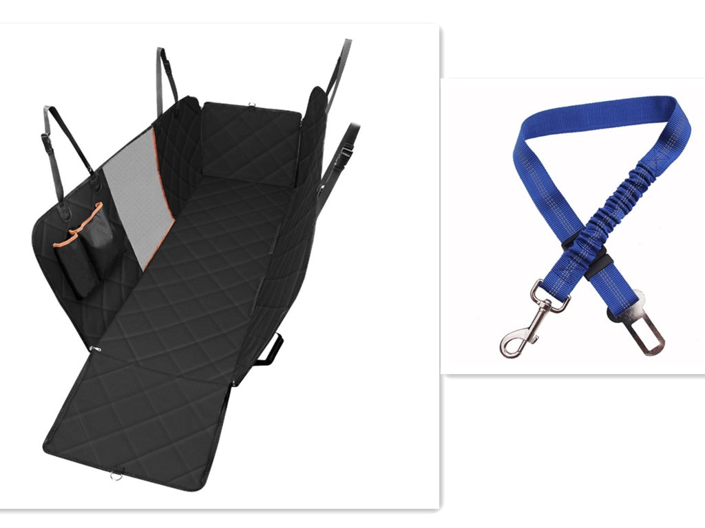 Dog Car Seat Cover Hammock with Mesh View, Zipper, and Pocket – Premium Pet Safety Protector for Rear Seat Travel