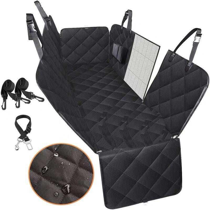 Dog Car Seat Cover Hammock with Mesh View, Zipper, and Pocket – Premium Pet Safety Protector for Rear Seat Travel
